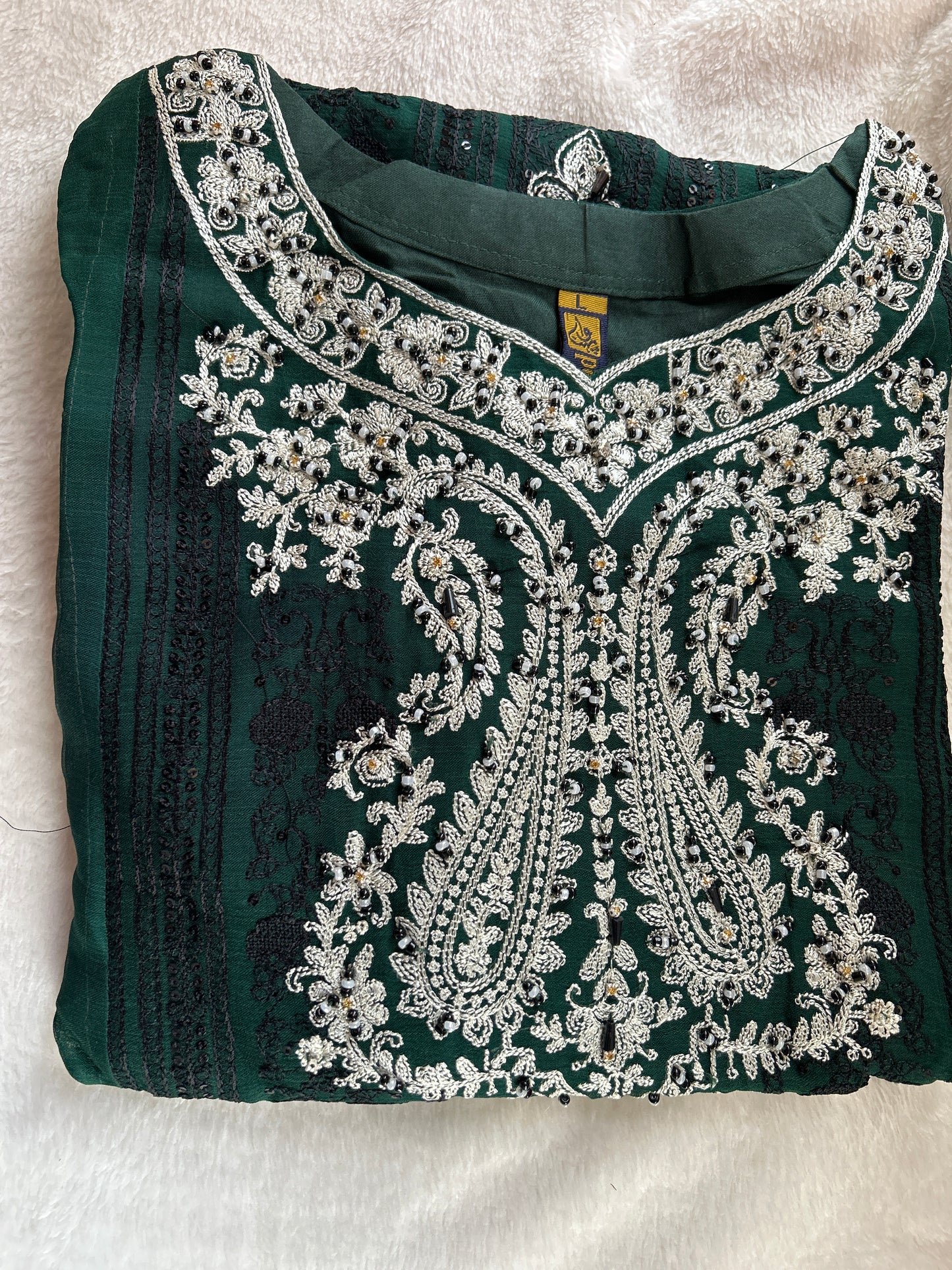 Green chiffon embrioded gharara set