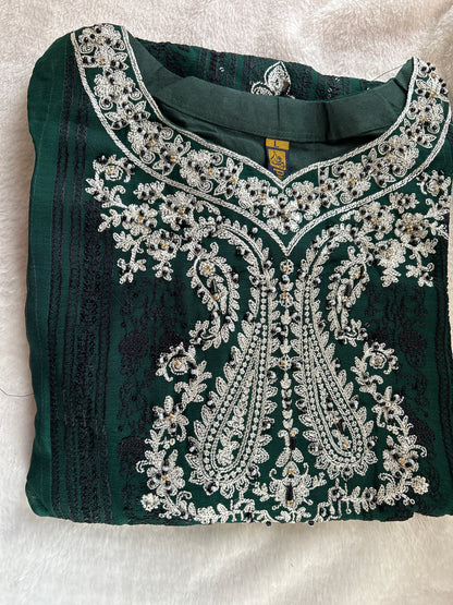 Green chiffon embrioded gharara set