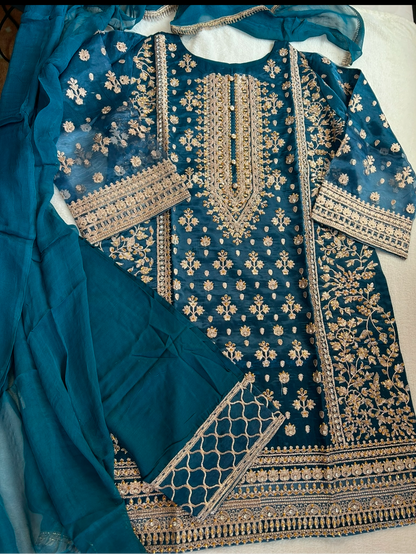 Organza teal suit