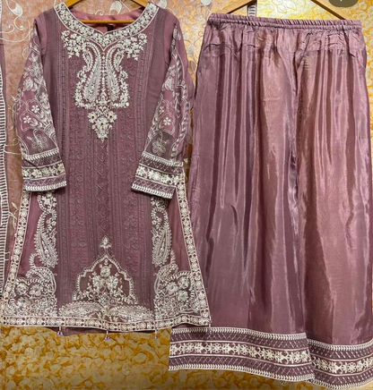 chiffon embriodery plazo