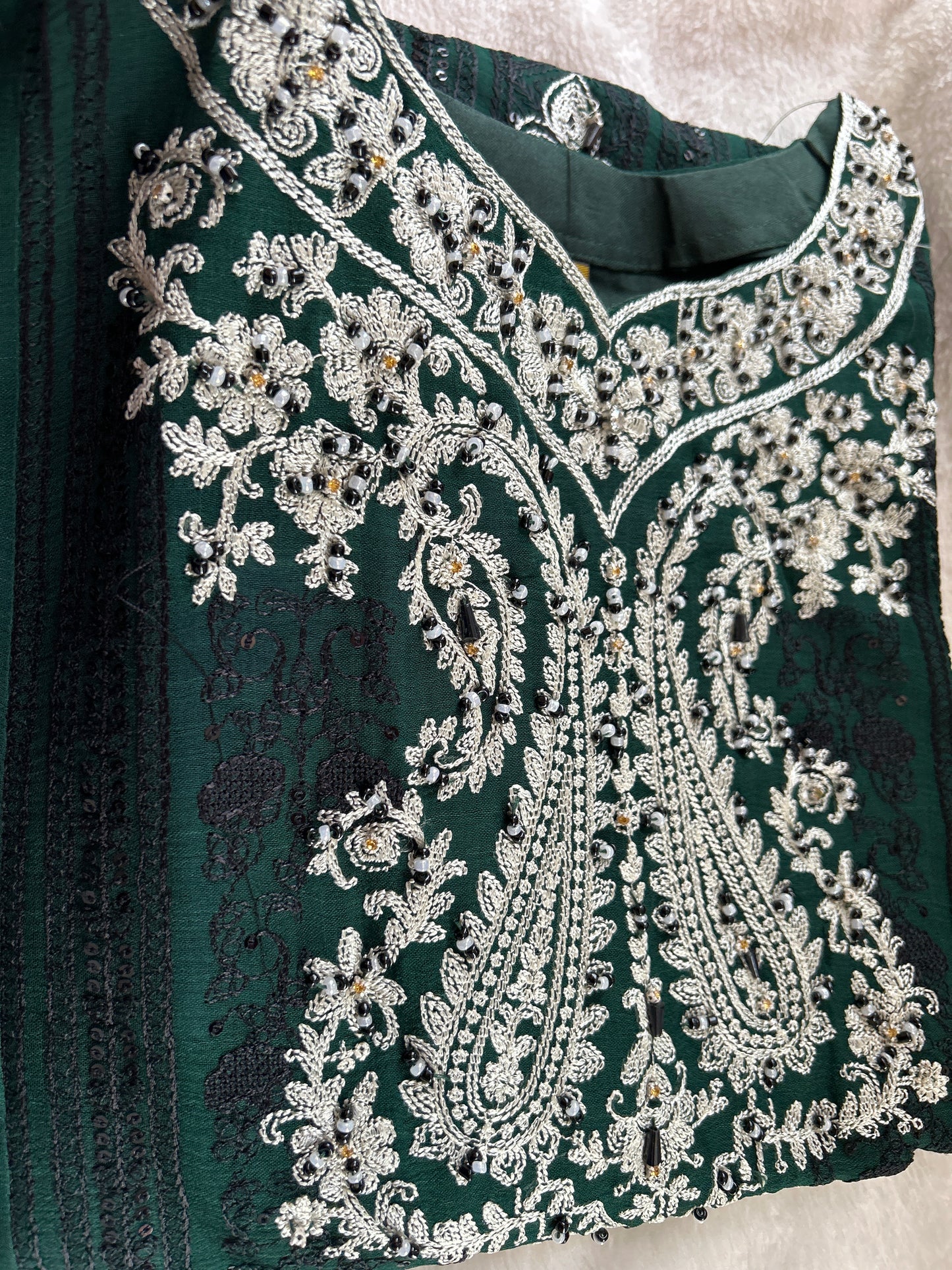 Green chiffon embrioded gharara set