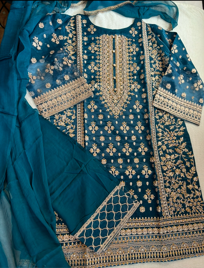 Organza teal suit
