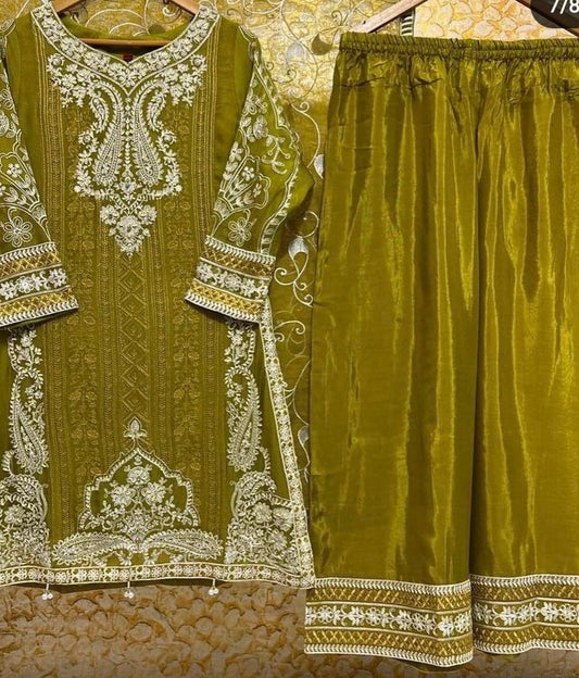 Dhani chiffon embrioded gharara set