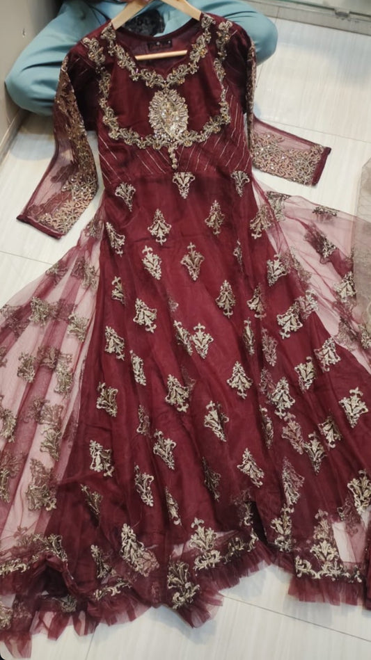 Maroon net maxi