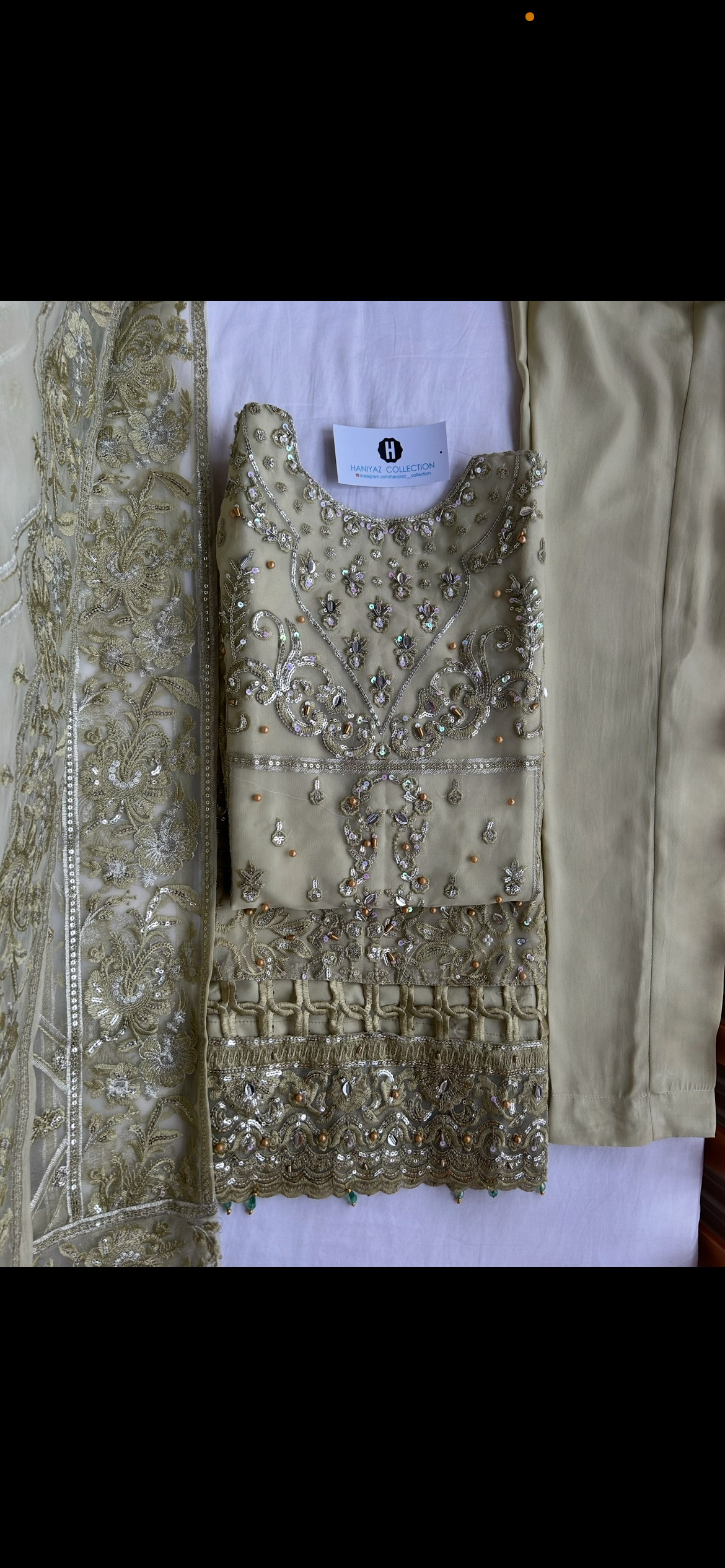 sage green organza embrioded kameez