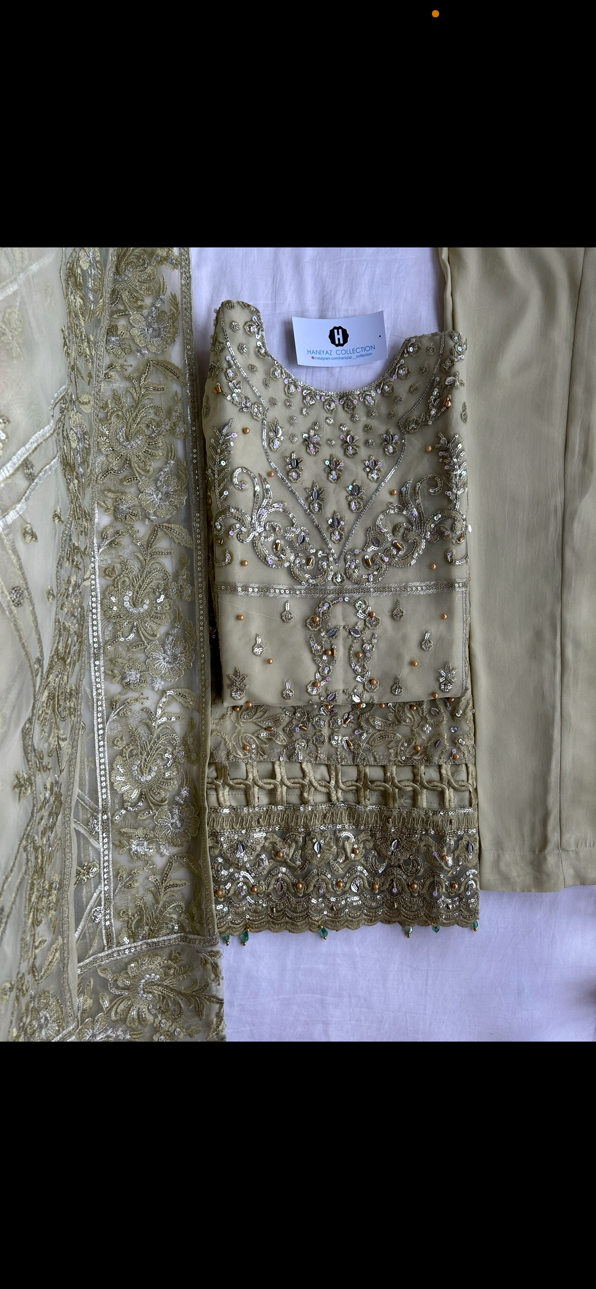 sage green organza embrioded kameez