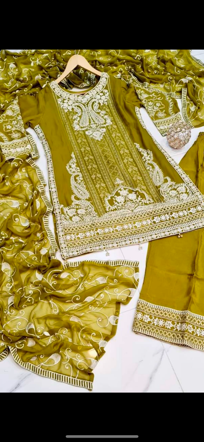 Dhani chiffon embrioded gharara set